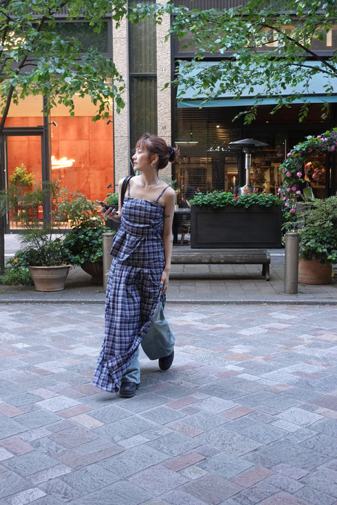 チェックスリットボタンスカート